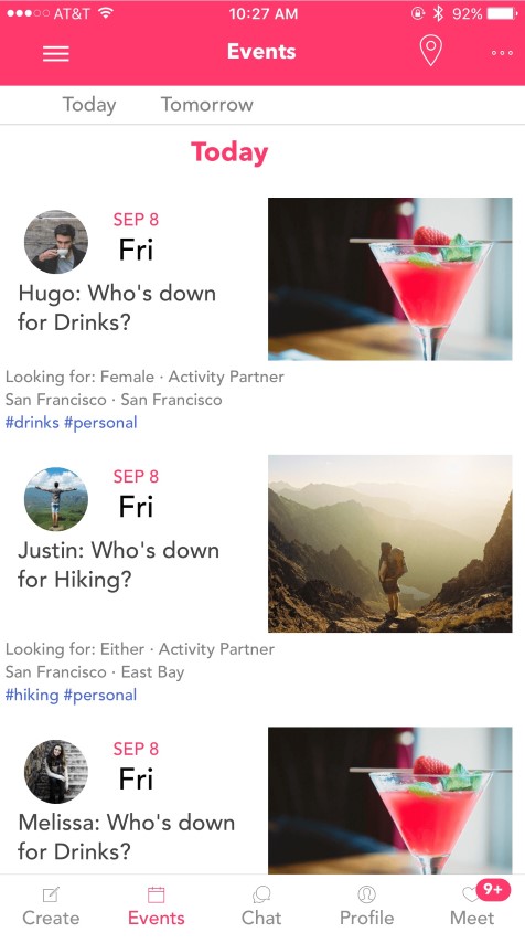 screenshot of PlusOne Social app